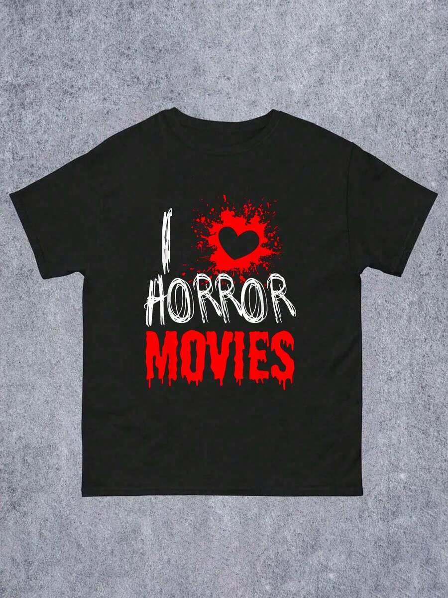 Horror Movie Fan - I Love Horror Movies T-Shirt Cotton T Shirt Men Crew Neck Short Sleeve Casual T-Shirt - 黑色 - 查看 1