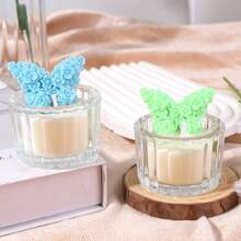 1pc Butterfly Scented Candle - 3 Colors, Natural Soy Wax, Transparent Pillar Glass Jar (No Candle Holder), Smokeless & Odorless Long-Lasting Fragrance, Suitable For Wedding Season, Easter, Home Decor, Tabletop, Birthday Gift, Wedding Favor, Party, Photography Props And Romantic Ambiance - A - View 5