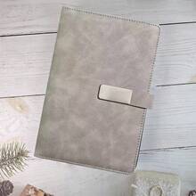 A5 横格笔记本，PU 封面，磁扣硬壳，高级商务笔记本，大学横格日记本，美观素描本，记事本，日记本，学校办公室必备，可印制姓名首字母（26 个字母）图案 - 灰色 - 查看 3