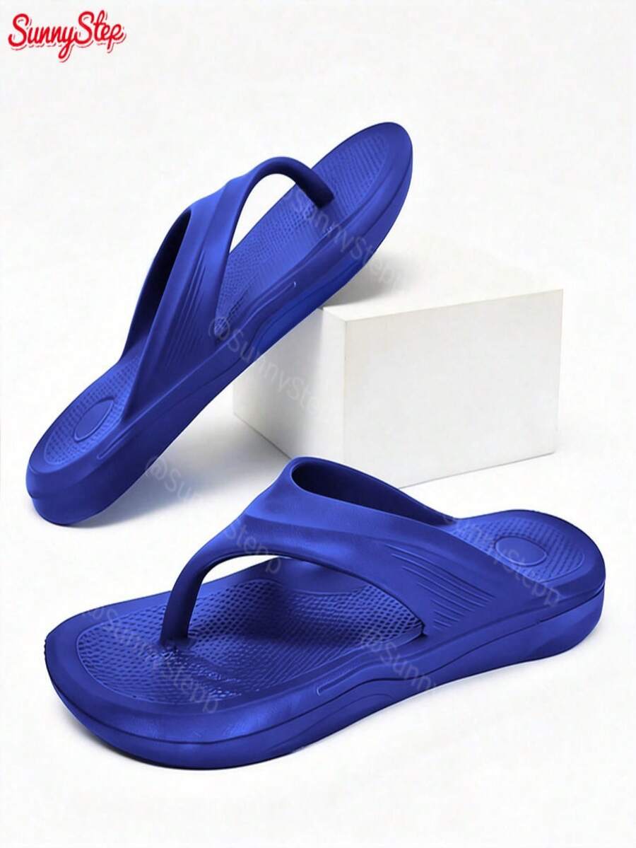 Sandalias dedo para hombre suaves elásticas con suela gruesa de 3cm antideslizantes para hogar baño y uso diario informal - azul real - Ver 1