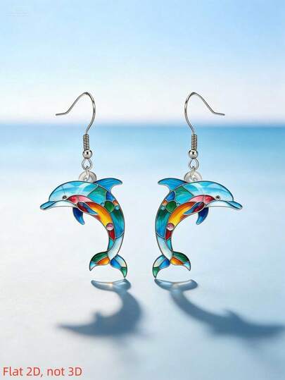 一对2D亚克力可爱海豚图案耳环，优雅派对配饰，适合圣诞节、海滩度假、情人节和母亲节，季节性时尚吊坠耳环礼物