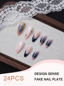 Bộ 24 móng giả 3D hình hạnh nhân màu trắng nhuộm tie-dye điểm nhấn vàng, kèm keo dán móng và dũa móng, giúp nâng tầm phong cách của bạn cho các dịp lễ hội, sử dụng hàng ngày, phù hợp cho trường học, văn phòng và các bữa tiệc. - Xanh đậm - Xem 4