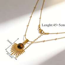 波西米亚风旭日虎眼石项链 | 不锈钢镀金简约日常佩戴首饰，低过敏性，女士个性饰品 - 金色 - 查看 10
