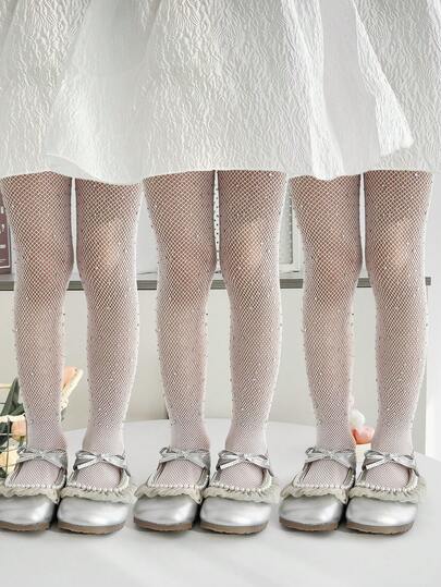 1/3 Pairs Spring/Summer Children's Tights, Luxury Rhinestone Shiny Ultra-Thin Mesh Stockings, Classic Minimalist Comfortable Soft Fashionable Casual Socks, Suitable For Daily Wear, Holidays, School, Stage Performance, Valentine's Day