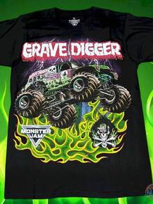 Back To School 100% Cotton Short Sleeve Casual Tee New Grave DiggerS Monster Jam Truck Black Classic Men's T-Shirt Bovfriend Gifts, Graphic Tees,Back To School Effortless Styling, Showcase Your Unique Style Funy T Shirt.Graphic Tees - 黑色 - 查看 1