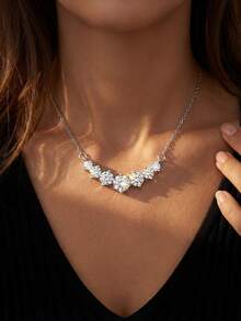 1pc Minimalist Smile Necklace, 925 Sterling Silver Elegant Princess Necklace, Exquisite Jewelry, Anniversary/Date Night Gift For Women - Silver - View 3