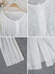 女士轻薄透视长袖短款罩衫，休闲薄针织透视罩衫 - 白色 - 查看 10