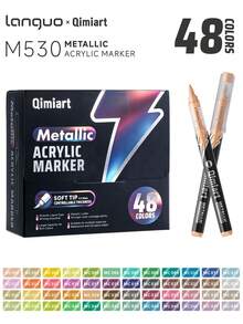 Set de 12/24/48 colores de marcadores de pintura acrílica de doble punta, con puntas suaves y firmes, control inteligente de tinta con cámaras de tinta duales, brillo metálico para escribir en múltiples superficies (modelo/piedra/vidrio/cerámica/madera), adecuado para pintura de figuritas, manualidades DIY, grafiti - Marcadores metálicos - Ver 13