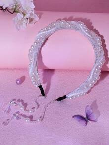 1件优雅珍珠水晶流苏发箍，简约串珠头饰，配有可拆卸流苏，适合新娘、婚礼、庆典、派对、日常休闲佩戴 - 白色 - 查看 3