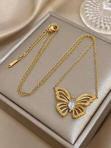 1条复古优雅蝴蝶项链，迷人蝴蝶不锈钢镀金项链，适合圣诞节、日常佩戴、派对、母亲节、情人节等场合作为礼物 - 彩色 - 查看 6