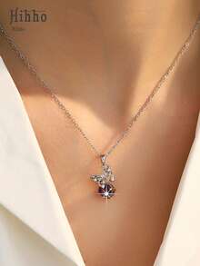 Hihho 1件不对称银色蝴蝶项链，散发空灵奢华气息，可选粉色/绿色/紫色宝石，光泽柔和，轻盈佩戴，适合日常、约会、轻度社交场合、节日礼物。 - 蝴蝶型 - 查看 11