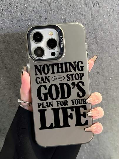 1pc Vintage Workwear Faith Inspirational Religious Slogan Bible Pattern Holographic Soft Phone Case Compatible With IPhone 11/12/13/14/15/16 Pro Max