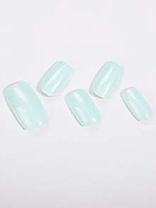 Miếng dán móng tay chống thấm nước mới, màu trơn, 16 miếng/gói, kiểu dáng Châu Âu và Mỹ, không cần nung. - Màu xanh bạc hà - Xem 7