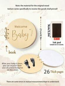 2件装 - 木质婴儿洗澡签到簿（中性设计），婴儿成长里程碑洗澡签到簿，附赠脚印印泥 - 复古签名系列，送给新手父母和准妈妈的贴心礼物 - 彩色 - 查看 6