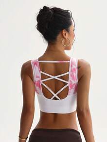 Women's Fashion Ombre Print Removable Padded Criss-Cross Back Sports Knit Bra - Multicolor - View 2