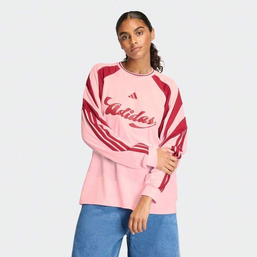 Adidas 女士 W HER LS 长袖针织圆领T恤 TJY7640 - 粉色 - 查看 1