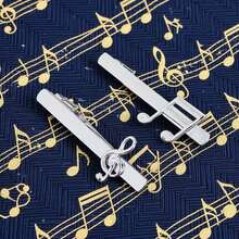 2 piezas Clip de corbata de combinación de clave de sol de nota musical de cobre, adecuado para camisa formal de hombre, otoño/primavera - Plateado - Ver 6