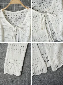 新款春夏休闲镂空针织开衫，优雅度假风 - 乳白色 - 查看 8