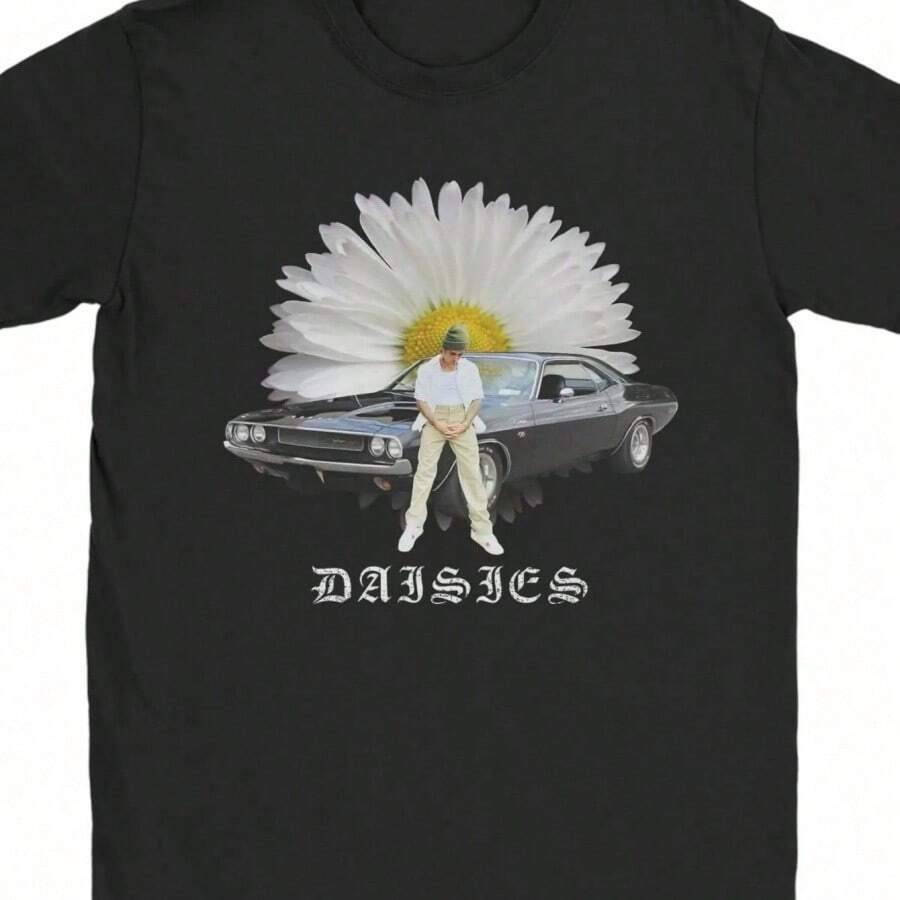 Justins Biebers Swag Album T Shirts Cotton Tops Leisure Short Sleeve Round Collar Tees 4XL 5XL T-Shirt - 黑色 - 查看 1