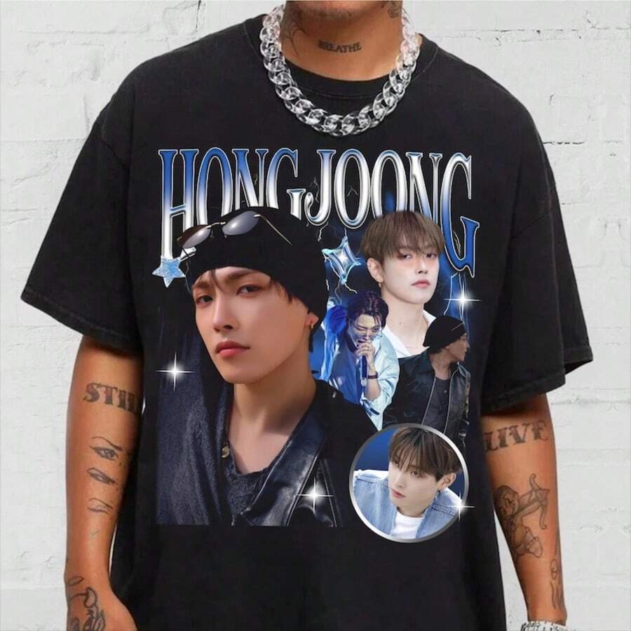A Teez Hongjoong Shirt, Kim Hong-Joong Shirt, Capital Hongjoong A Teez Shirt, Vintage Retro Kpop Shirt - 黑色 - 查看 1
