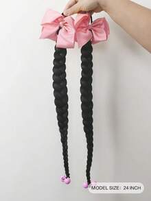 2 piezas Coleta con lazo de cabello sintético, coletas para niños, trenza estilo chino natural nueva - Negro natural - Ver 3