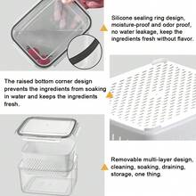 4pcs (4 Containers + 4 Colanders + 4 Lids) Double Layer Sealed Preservation Box – High Transparency Plastic Drainage Container For Fridge Fruit & Vegetable,Airtight Fridge Produce Storage Box – Double Layer High Transparency Plastic Container With Removable Colander - Bộ dụng cụ thoát nước hai lớp 4 chi tiết - Xem 5
