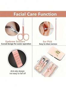 7件套首字母印花旅行美甲套装，金色字母A-Y，大容量美甲护理收纳盒，配有不锈钢工具，超锋利防溅指甲钳套装，经典设计剪甲盒，适用于移动美容、旅行、外出、寄宿学校和居家使用，清洁指甲的最佳选择，美甲师必备，小礼物交换、新年礼物、圣诞礼物 - 彩色 - 查看 7