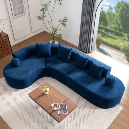 327cm Large, Thick, Fitted With A Sofa With A Knob And A Cloudy Couch, The Elegant Construction Is And One Of The Three-Tier Models, It Must Be Included, And It Cannot Be Left Behind. - Blue - View 1