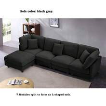7-Seater Corduroy Modular Sectional Sofa, L-Shaped Couch, U-Shaped Sectional Sofa With Footrest, 4-Pack Shipping, Living Room Furniture, Darkgray - 黑灰色 - 查看 6