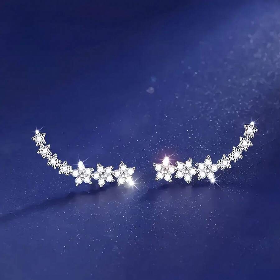 1pair Women's Fashionable Round Hoop Earrings With Bead Detailing, Suitable For Parties And Daily Wear, Vacation-Style Jewelry, A Gift For Girlfriend - 花 - 查看 1