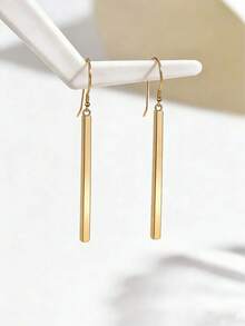 1 Pair Women's Fashion Geometric Bar Glossy Earrings, Versatile For Daily And Casual Wear - Yellow Gold - View 2