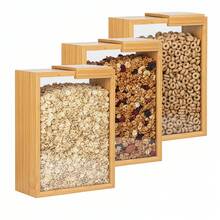 3Pcs Wooden Cereal Storage Containers Set | Clear Grain & Rice Storage Jars With Removable Lids For Kitchen Pantry - Màu gỗ - Xem 3