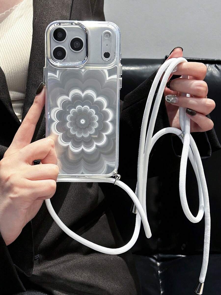 1pc New Phantom Flower Pattern Lanyard Phone Case, Compatible With IPhone 17 Pro Max, Fashion, Gradient Floral Design Compatible With IPhone 16 Pro, 15, 14, 13, 12, 11, S22/23/24/25/26 Ultra, Soft TPU Protective Cover