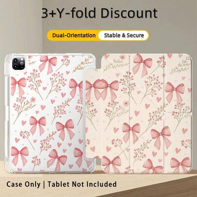 1pc 3+Y-Fold Tablet Case, Bow Pattern, Multiple Support Methods, Compatible With Huawei MatePad SE 11", MatePad 11 Inch, MatePad Pro 12.2 2024, Honor Pad X9A 2025, Honor Pad 9, Honor Pad X9 Pro 2025, Pad 6, Pad SE 11", Pad 2 Pro 12", Pad 2 11", Galaxy