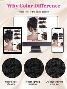Búi tóc giả kiểu Chignon rối, xoăn tự quấn, hình rồng Ehiskers, băng đô cài tóc, dây chun buộc tóc, phụ kiện tóc giả cho nữ, kẹp tóc màu đen nâu. - Nhiều màu - Xem 12