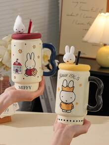 Taza de café de cerámica con tapa y pajita de Miffy de gran capacidad con licencia oficial - Adorable taza decorativa con forma de conejo de anime japonés 3D - Recipiente perfecto para bebidas calientes/frías en el hogar/oficina - Regalo ideal de cumpleaños/festividad para adolescentes, adultos y fans del anime - Multicolor - Ver 12