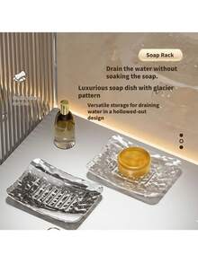 1 pieza Bandeja de baño, Plato de jabón con patrón de glaciar. Soporte de jabón de drenaje, Caja de jabón de baño, Plato de jabón de tocador, Dispensador de jabón montado en la pared - Multicolor - Ver 8