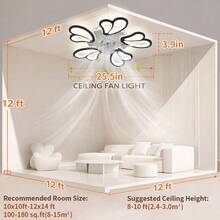 25.5" Flower Ceiling Fan With Light, White & Black Options, Low Profile Flush Mount, Remote Control, 6-Speed Reversible, 3-Color Dimmable For Bedroom & Kitchen - 黑色 - 查看 12