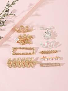 1pc Women's Sparkling Crystal Pearl Leaf & Flower Snake-Shaped Square Brooch - Multicolor - View 2