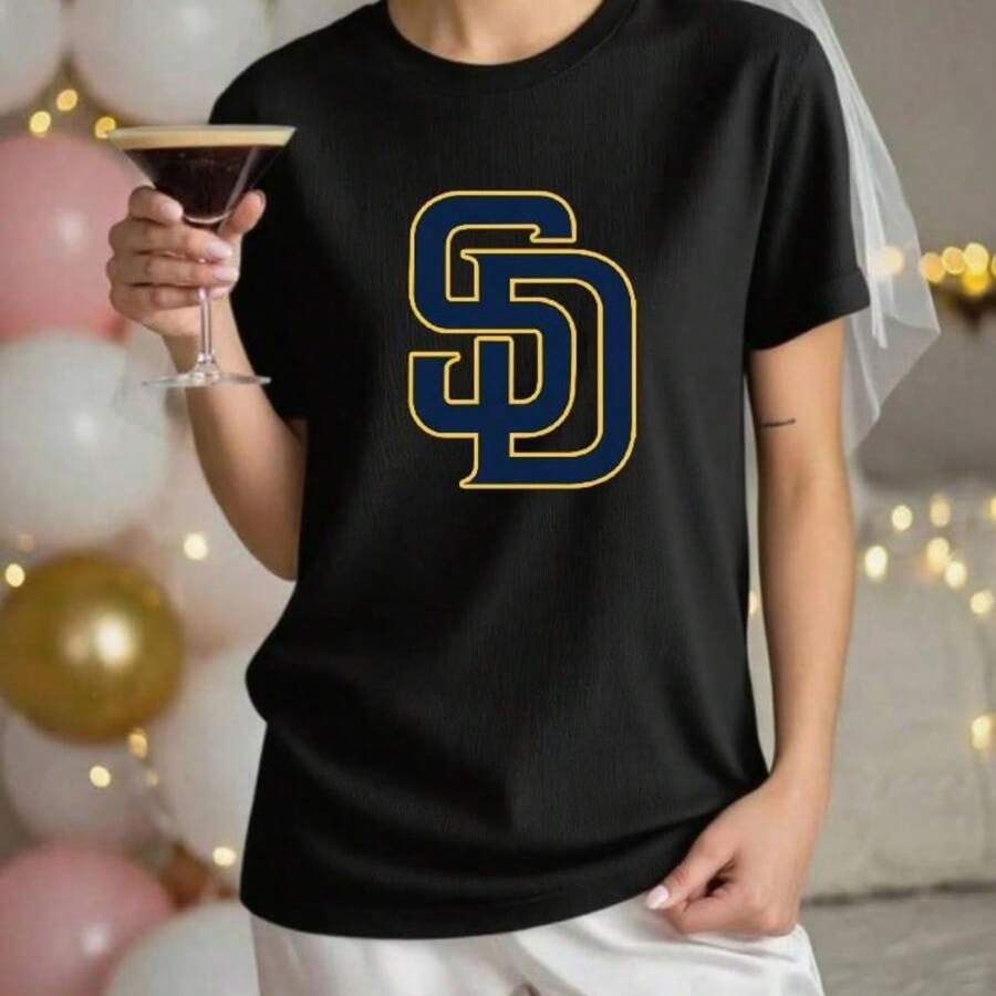 San Diego Padres T Shirt Mens 220g Cotton Baseball Tee Spor Fan Rel Team Logo Casual Wear Top Quality Fashion Bran (1) - 黑色 - 查看 1
