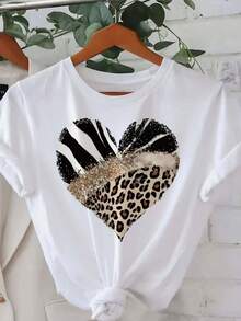 Women's T-Shirt - Zebra Stripe Leopard Print, SpringSummer  Printed Top, Your Best Choice! - White - View 1