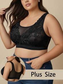 Áo lót ren đen không gọng, hở lưng, cỡ lớn, gợi cảm, nâng đỡ và tôn dáng. - màu đen - Xem 3