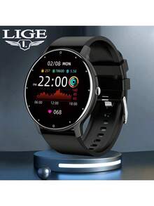 LIGE 男女通用智能手表，具备计步器、卡路里消耗、来电提醒、防水健身追踪、心率监测、血压监测、睡眠监测、闹钟、消息提醒、天气预报、拍照、久坐提醒等功能，兼容安卓和iOS系统。 - 黑色 - 查看 2