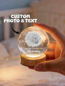 1 Peça Lâmpada de Bola de Cristal Personalizada, Foto Personalizada de Tornar-se Mãe e Dia dos Pais Bola de Cristal, Base de Madeira Entalhada com Texto Luz Noturna de LED, Presente Emocional Comemorativo, Presente do Dia das Mães e Dia dos Pais, Presente para Mãe e Pai, Presente para Novos Pais, Ornamento Comemorativo Familiar, Luz de Atmosfera para Quarto e Sala de Estar - Multicolorido - Visão 3