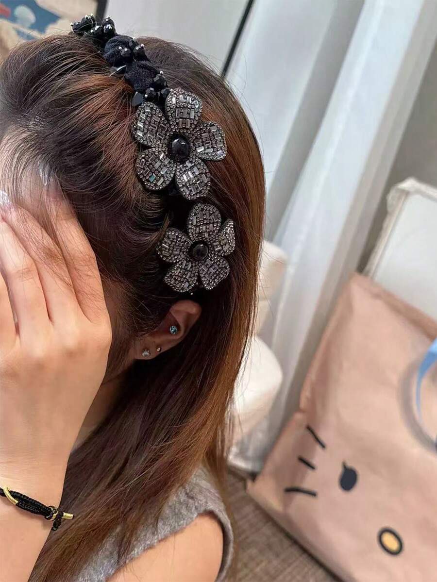 2026新款奢华女士天鹅绒水晶花朵发箍，高端防滑皇冠头饰，优雅日常佩戴或节日场合配饰，精美礼品