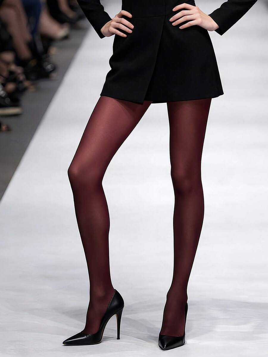 1 Pair Women's Burgundy Stockings, Fashionable And Charming Burgundy Pantyhose, Suitable For Daily Wear And Parties - Burgundy - View 1