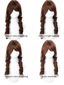 合成长款波浪棕色假发，带刘海，蓬松柔软，适合女性洛丽塔角色扮演，耐热，日常派对适用 - 彩色 - 查看 10