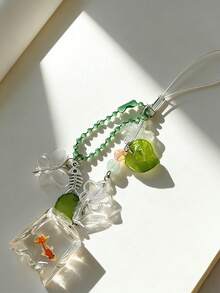 Y2K Aesthetic Handmade Fish Bag Phone Charm - Fish-Shaped Keychain Jewelry For Women, Cute Phone Accessory With Fish Scale Charm & Ring-Like Connector, Compatible With Smartphones & Keys (No Electronics) - Green - View 1