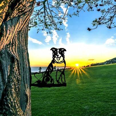 CIFbuy 1pc Dog On Branch Steel Silhouette - Metal Wall Art For Home, Garden, Yard, Patio Outdoor Statue Stake Decoration, Perfect For Birthdays