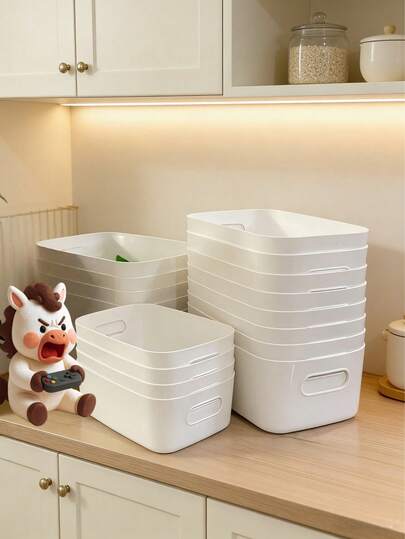 10pcs Bathroom Storage Baskets, Handle Storage Baskets, Multi-Function Storage Box Set - Suitable For Cosmetics, Snacks, Plastic Storage Boxes, Applicable For Kitchen, Bathroom And Dorm, Kitchen Storage, Item Storage, Drawer Storage Boxes, Kitchen Tools, Kitchen Supplies Storage Boxes